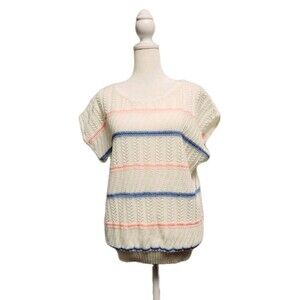 Vintage 80s Open Knit Striped Sweater Shirt Womens Medium Oversized Top